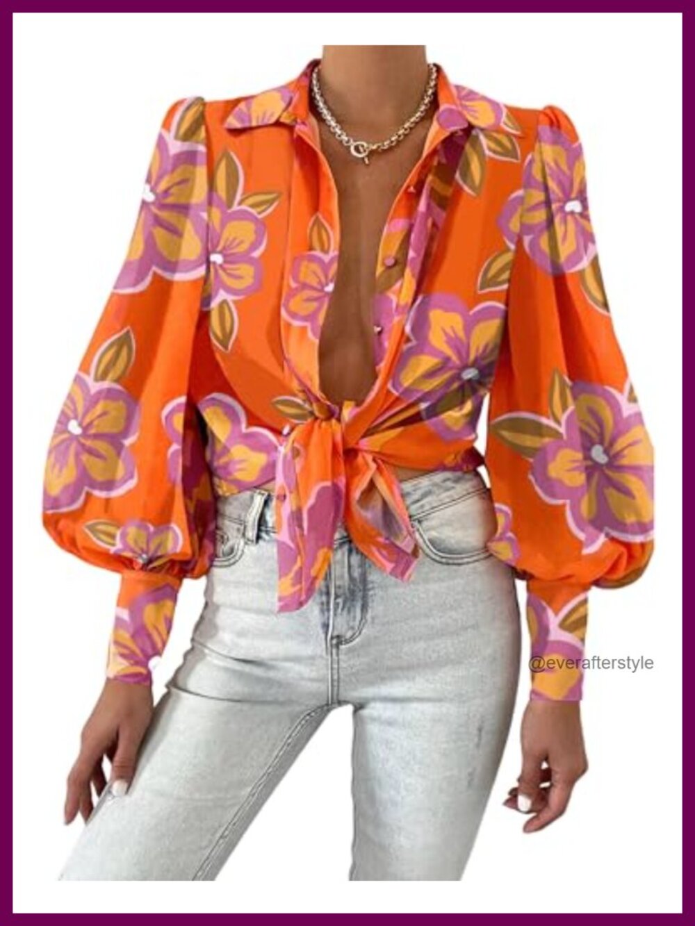 Lantern Sleeve Button Down Blouse for Women - Loose Fit Dressy Casual Office Top